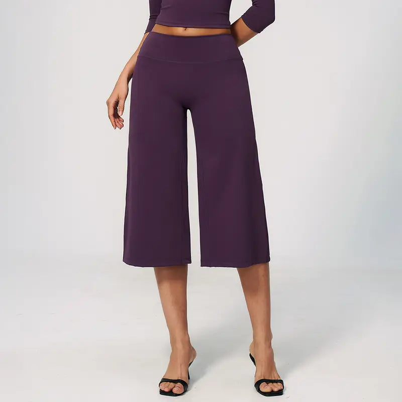 TIMEOFF Women's High Waist V‑Shaped Back Cropped Wide Leg Capris
