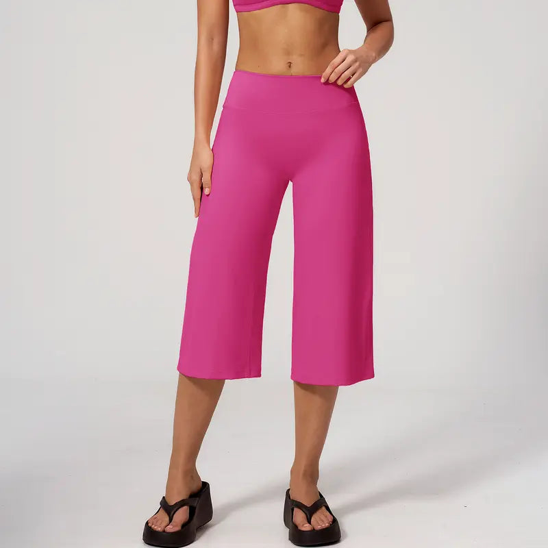 TIMEOFF Women's High Waist V‑Shaped Back Cropped Wide Leg Capris