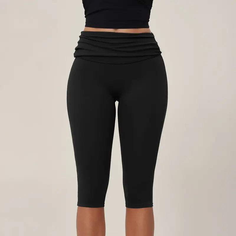 TIMEOFF Women's Fold‑Over Waist Knee‑Length Leggings
