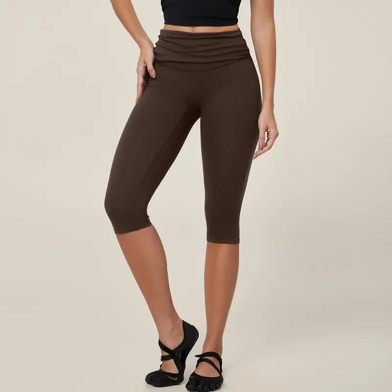 TIMEOFF Women's Fold‑Over Waist Knee‑Length Leggings