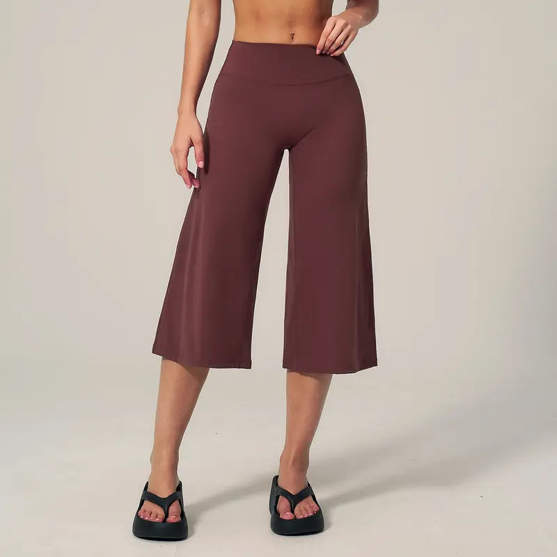 TIMEOFF Women's High Waist V‑Shaped Back Cropped Wide Leg Capris