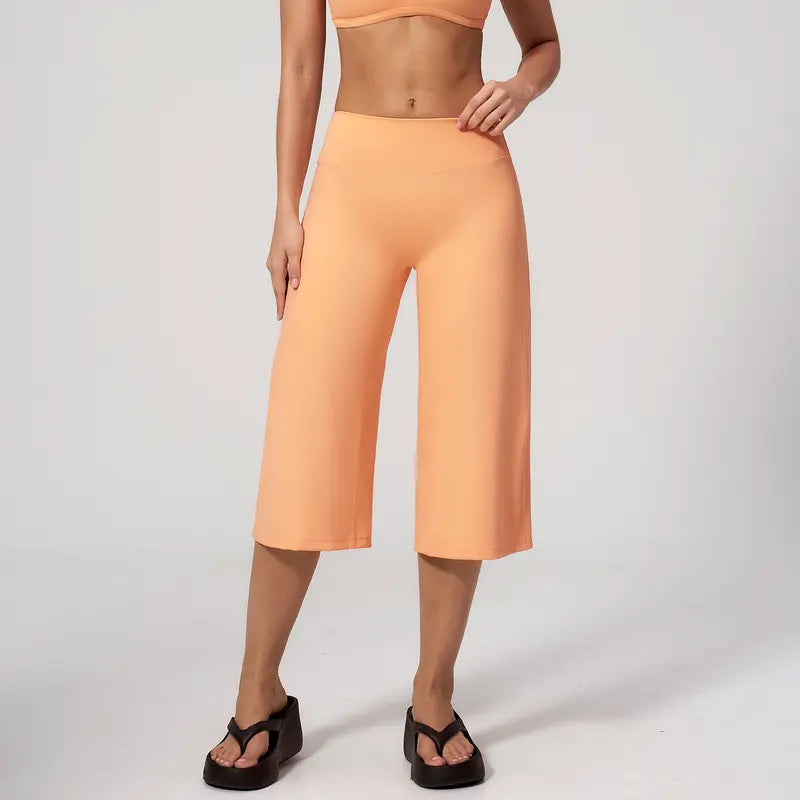 TIMEOFF Women's High Waist V‑Shaped Back Cropped Wide Leg Capris