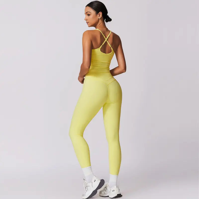 TimeOFF Women's Crisscross Back Tank & High-Waist Butt-Lift Leggings Set