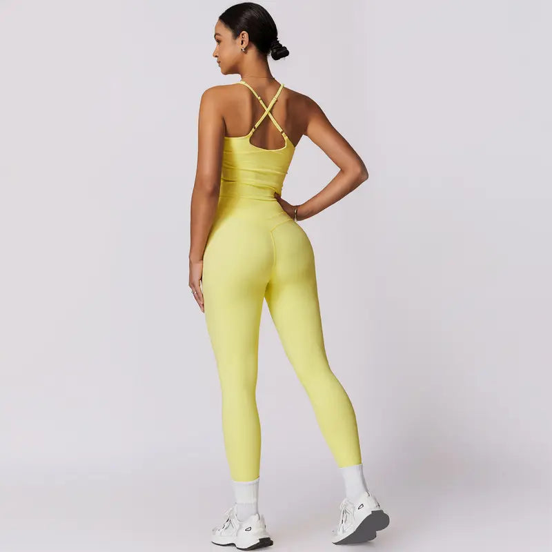TimeOFF Women's Crisscross Back Tank & High-Waist Butt-Lift Leggings Set