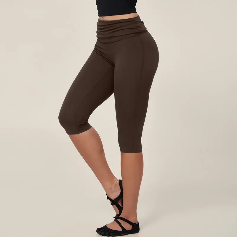 TIMEOFF Women's Fold‑Over Waist Knee‑Length Leggings
