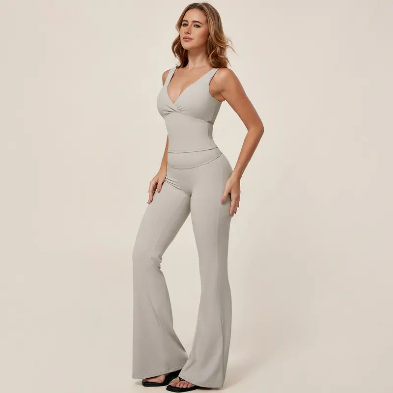 TIMEOFF Women's 2-Piece V-Neck Yoga Outfits