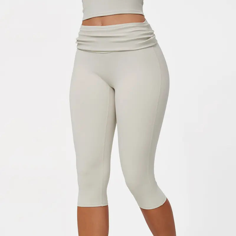 TIMEOFF Women's Fold‑Over Waist Knee‑Length Leggings