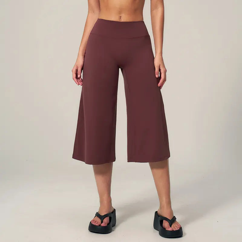 TIMEOFF Women's High Waist V‑Shaped Back Cropped Wide Leg Capris
