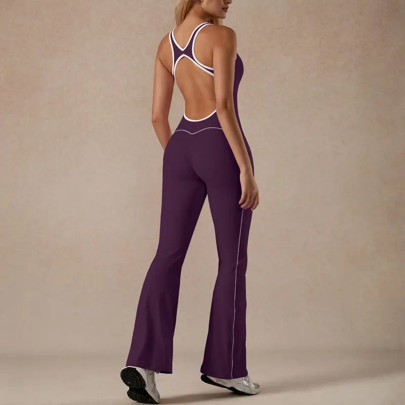 TimeOFF Women's Two-Piece Open-Back Tank & Flared Leggings Set