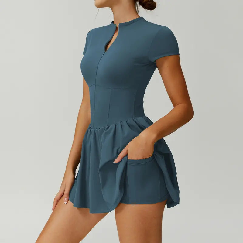 TIMEOFF Women's Short Sleeve Zip-Up Mock Neck Athletic Romper