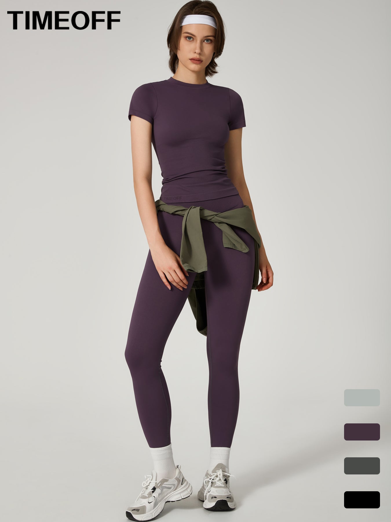 Two-Piece Set Women's Seamless High Printed Label Short Sleeve Trousers Yoga Suit dxckTK188 eggplant purple