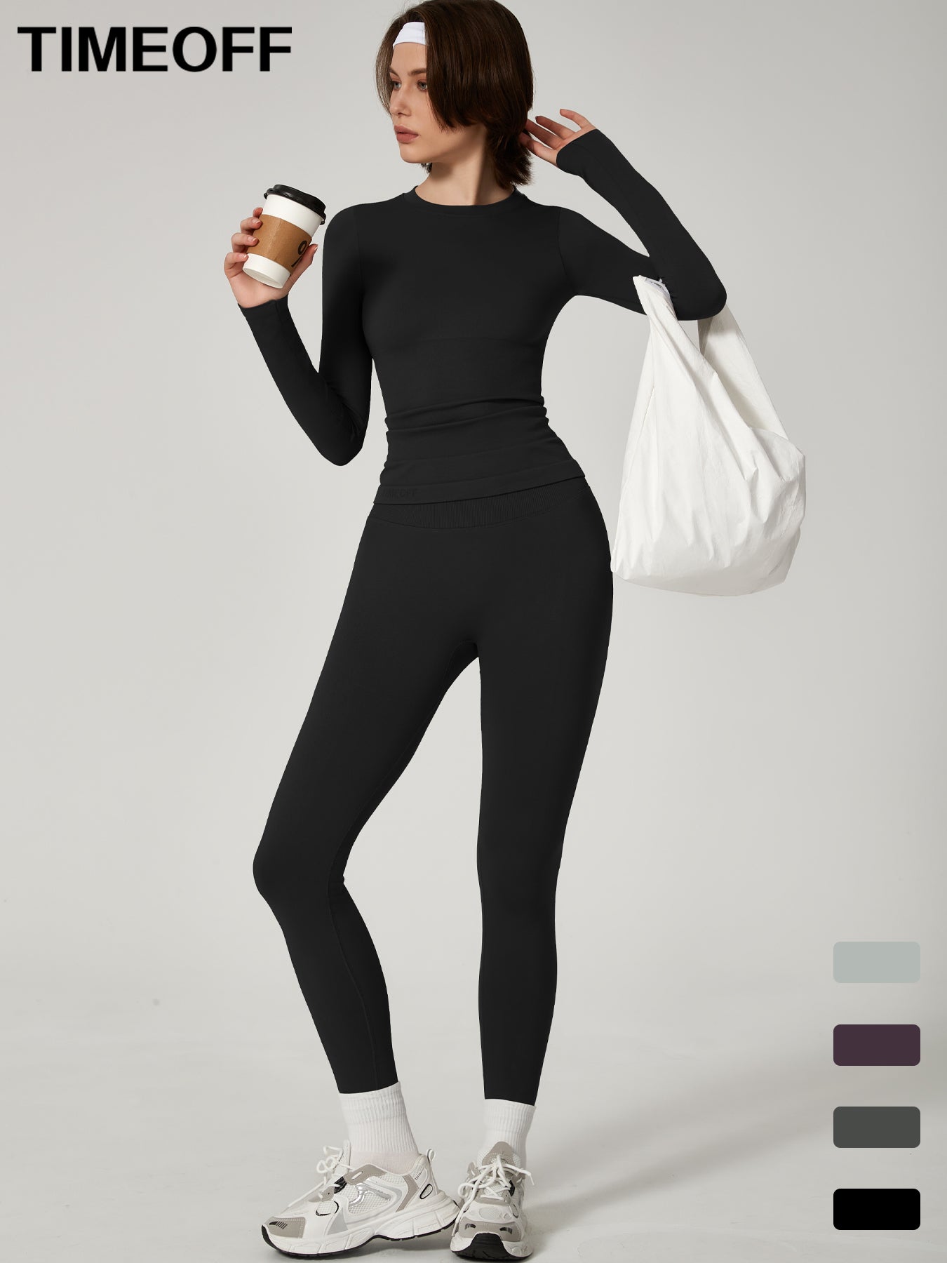 Two-piece set Women's Seamless High Elastic Soft Label Long Sleeve Trousers Yoga Wear suit CXCKTK188 Black