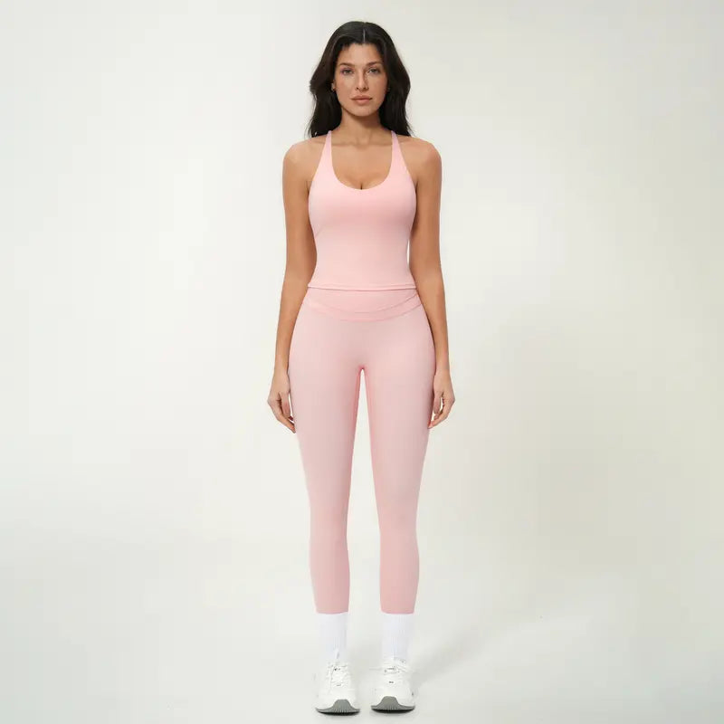 TimeOFF Women's Crisscross Back Tank & High-Waist Butt-Lift Leggings Set