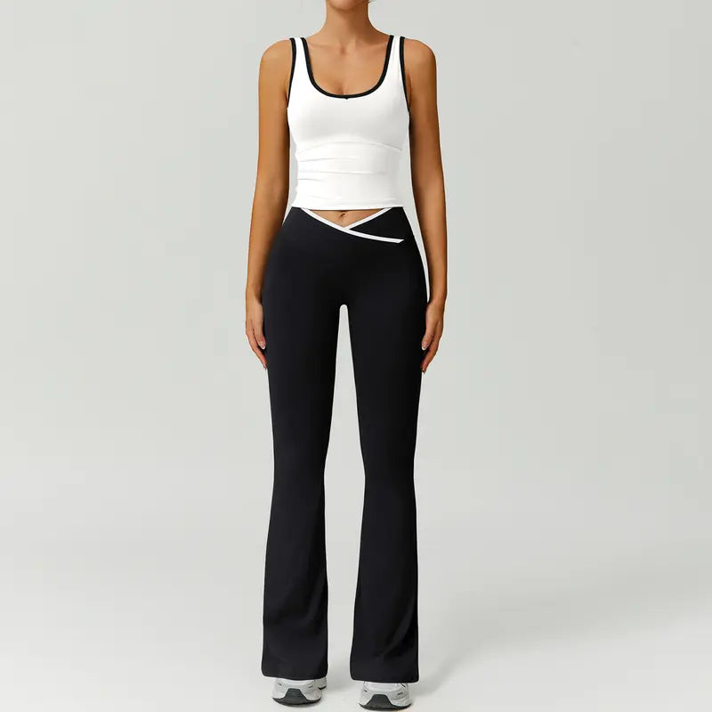TimeOFF Two-Piece Color Block U-Neck Piped Tank & Bell Bottom Set