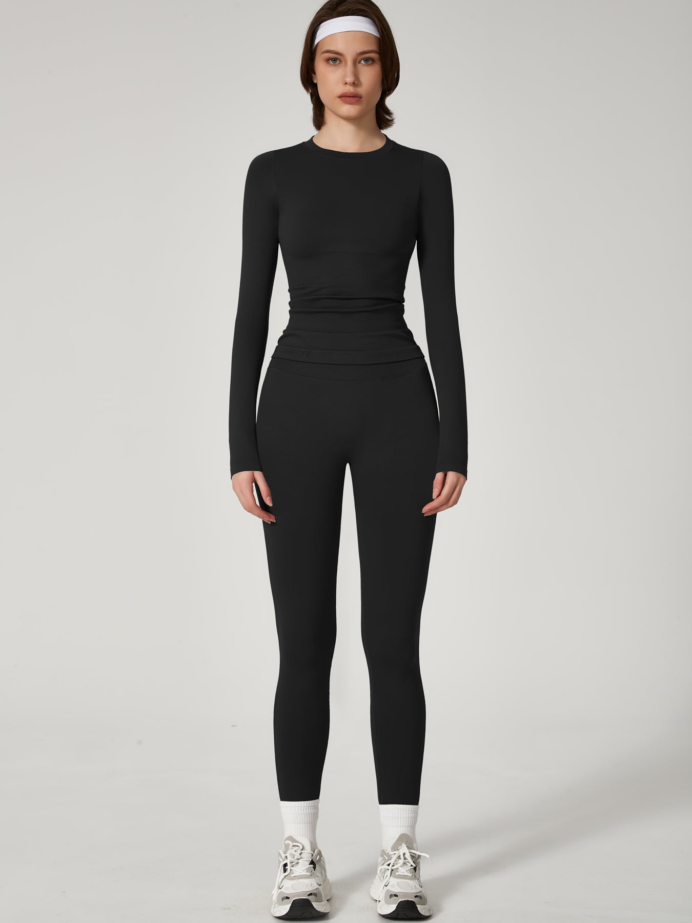 Two-piece set Women's Seamless High Elastic Soft Label Long Sleeve Trousers Yoga Wear suit CXCKTK188 Black