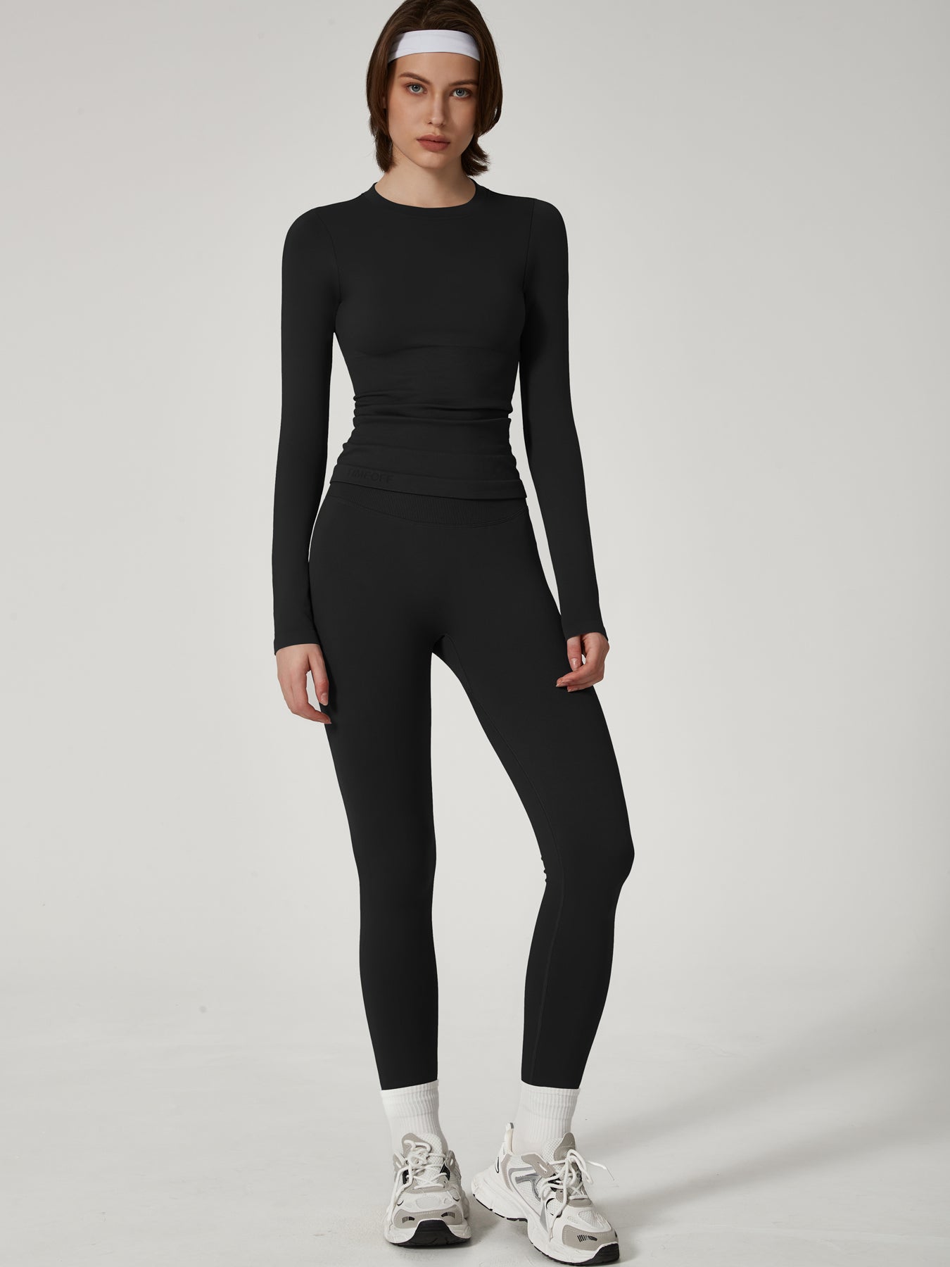 Two-piece set Women's Seamless High Elastic Soft Label Long Sleeve Trousers Yoga Wear suit CXCKTK188 Black