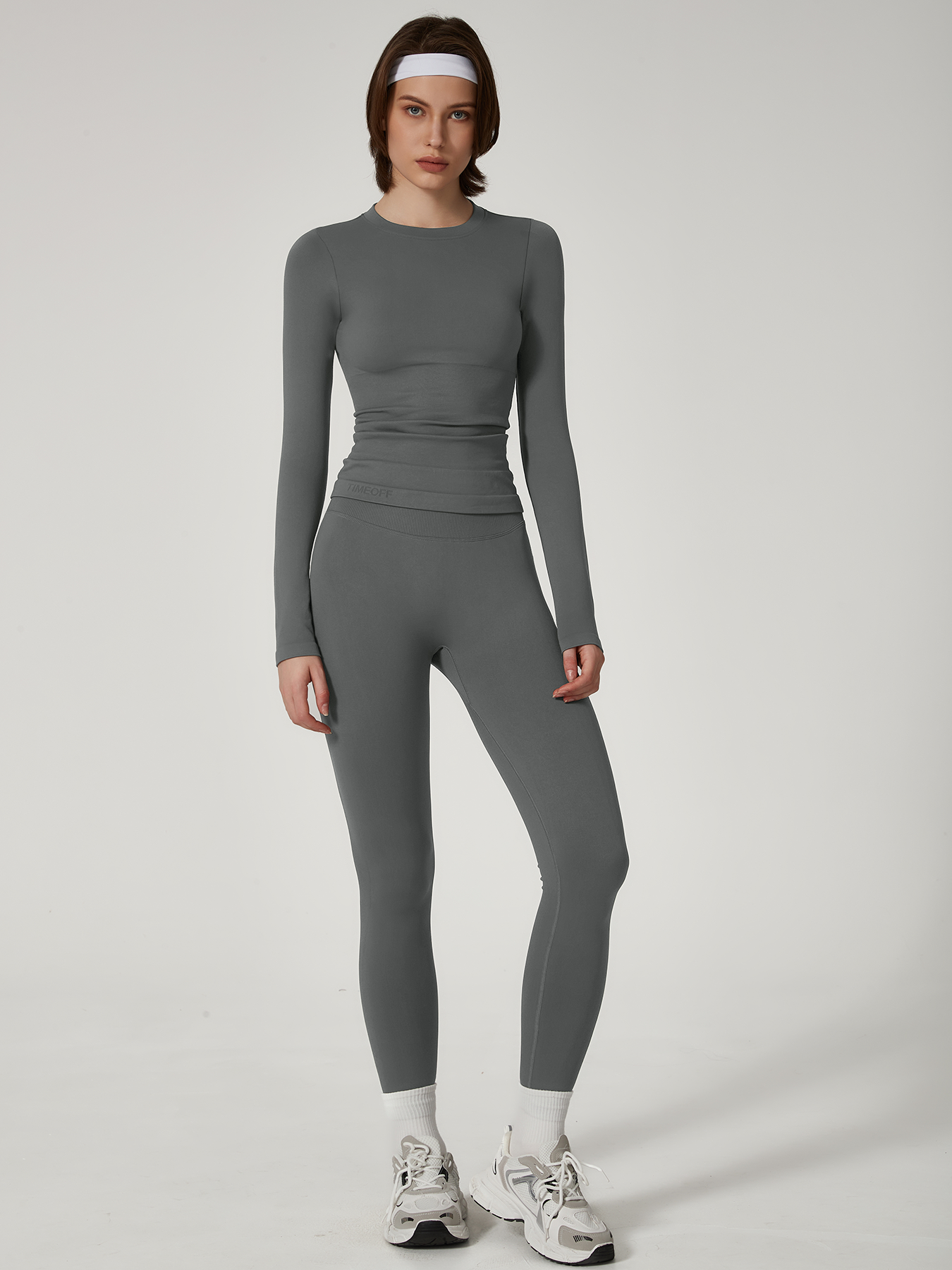 Two-piece set Women's Seamless High Elastic Soft Label Long Sleeve Trousers Yoga Wear suit CXCKTK188 Dark gray