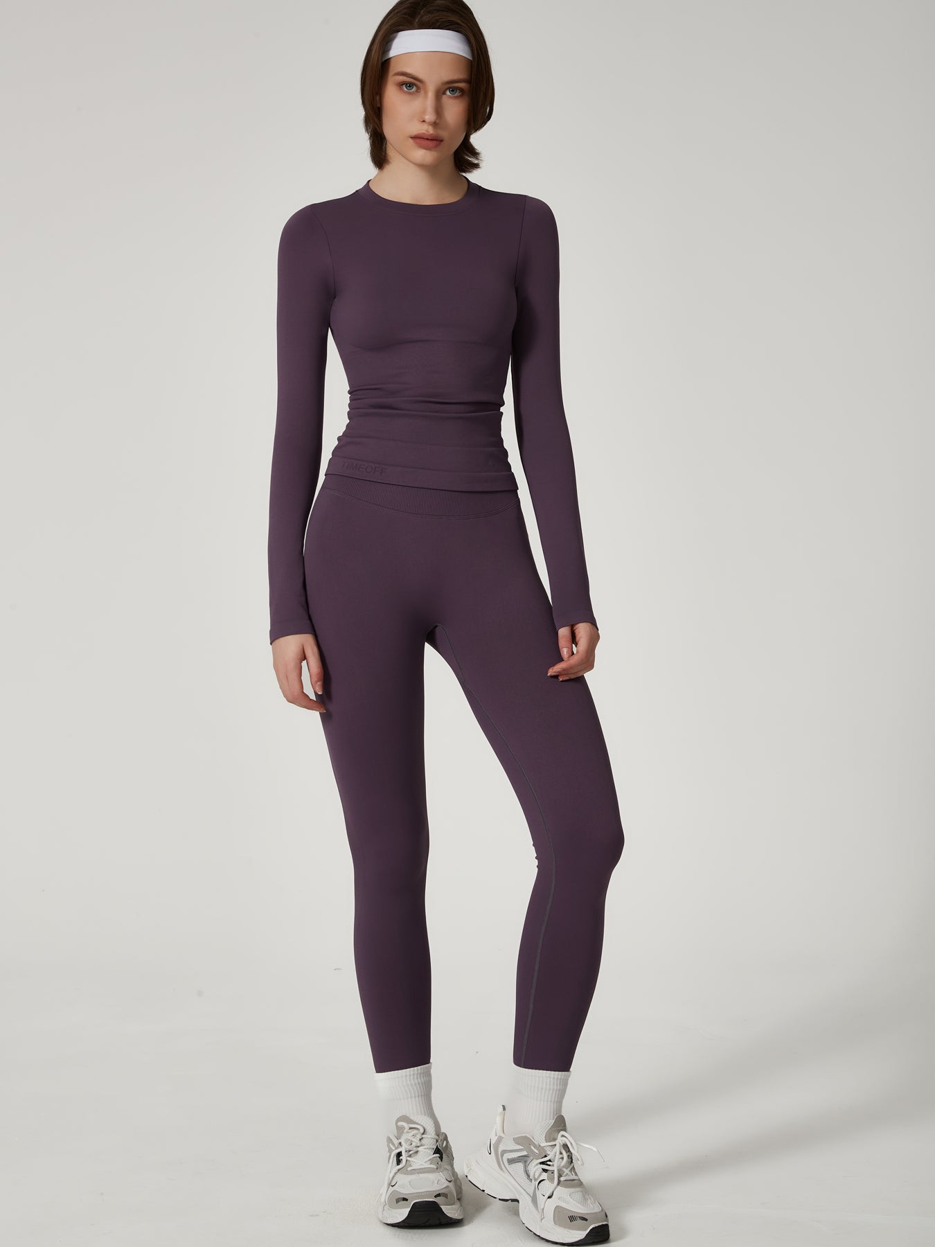 Two-piece set Women's Seamless High Elastic Soft Label Long Sleeve Trousers Yoga Wear suit CXCKTK188 eggplant purple