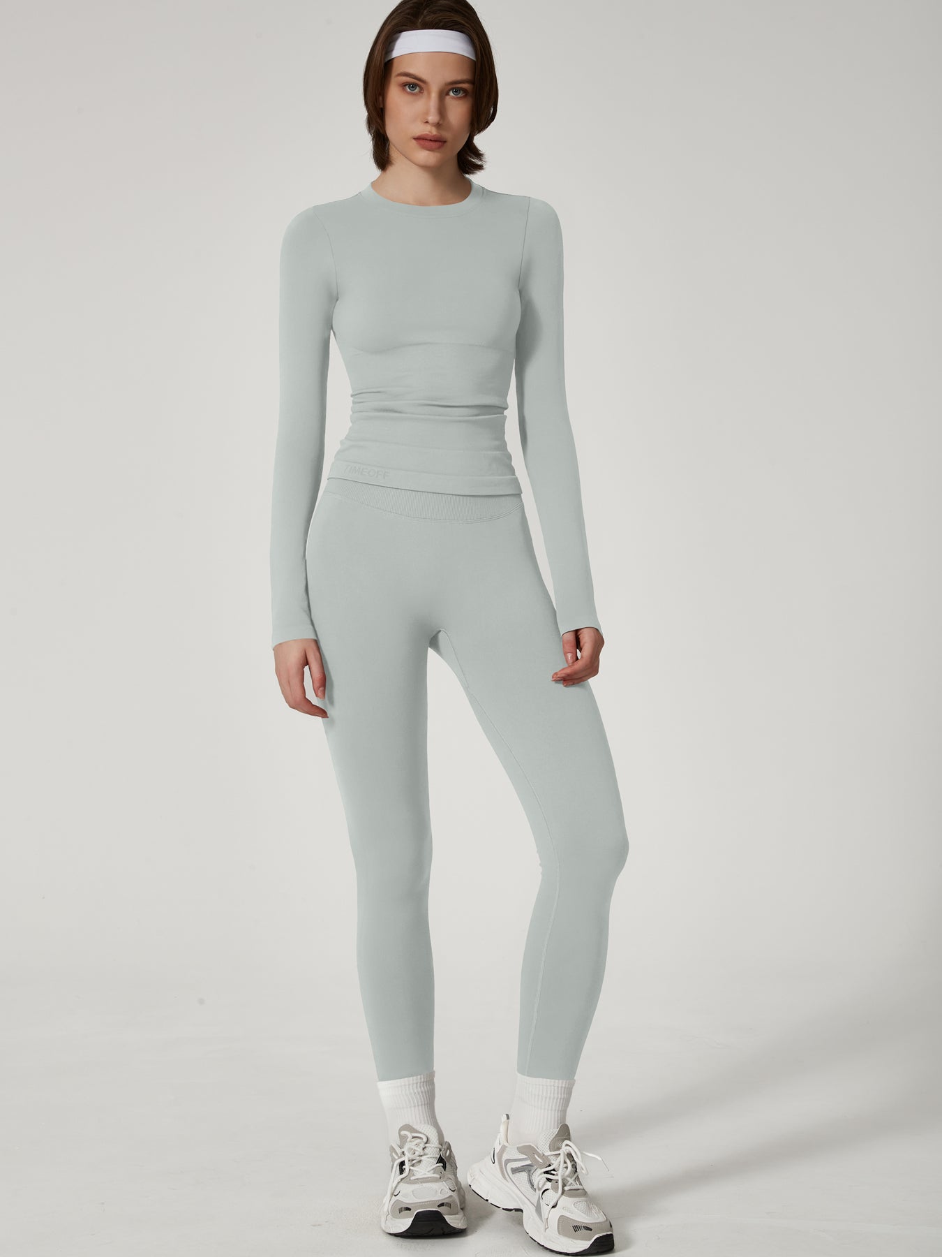 Two-piece set Women's Seamless High Elastic Soft Label Long Sleeve Trousers Yoga Wear suit CXCKTK188 fog gray