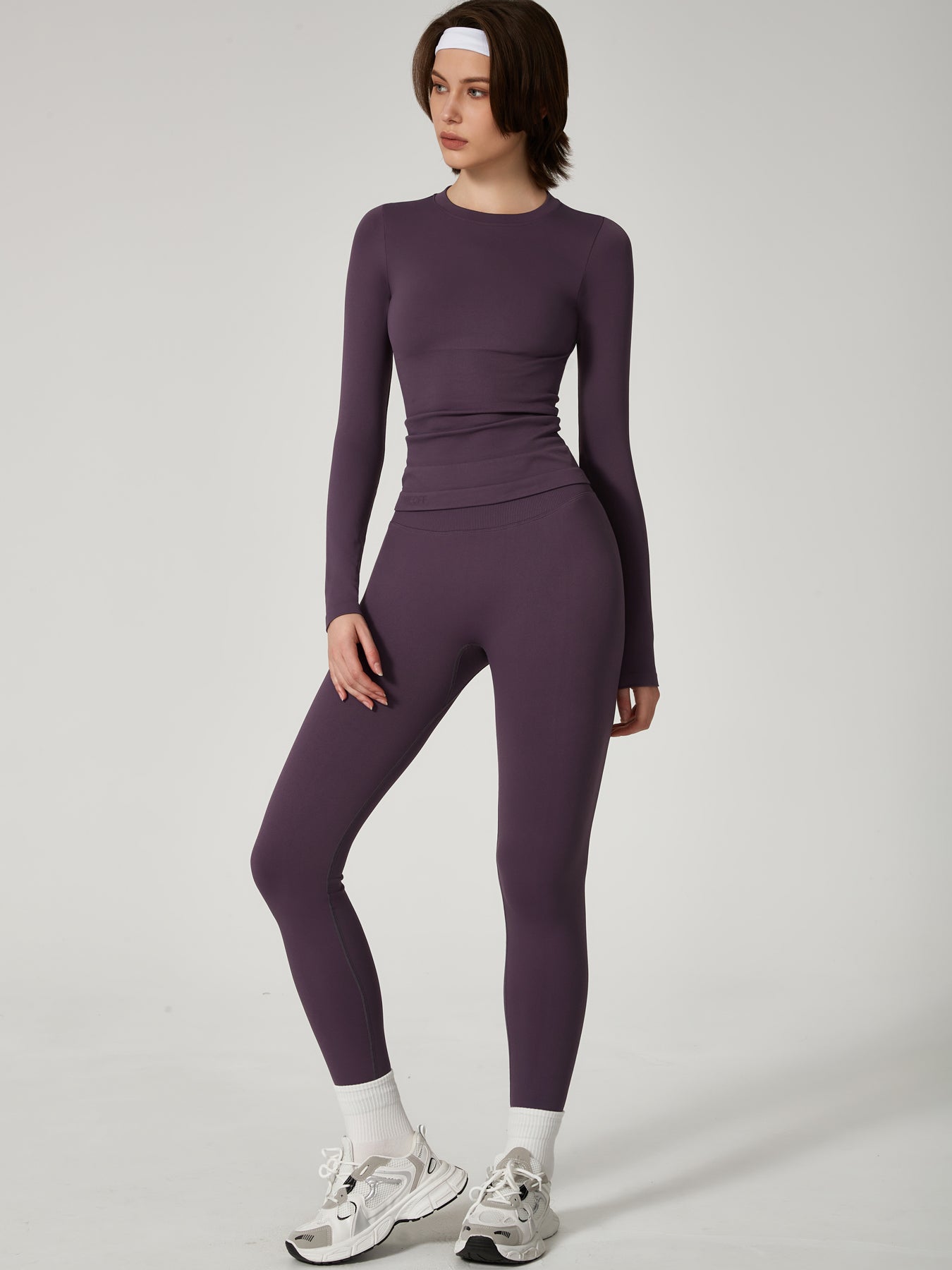 Two-piece set Women's Seamless High Elastic Soft Label Long Sleeve Trousers Yoga Wear suit CXCKTK188 eggplant purple