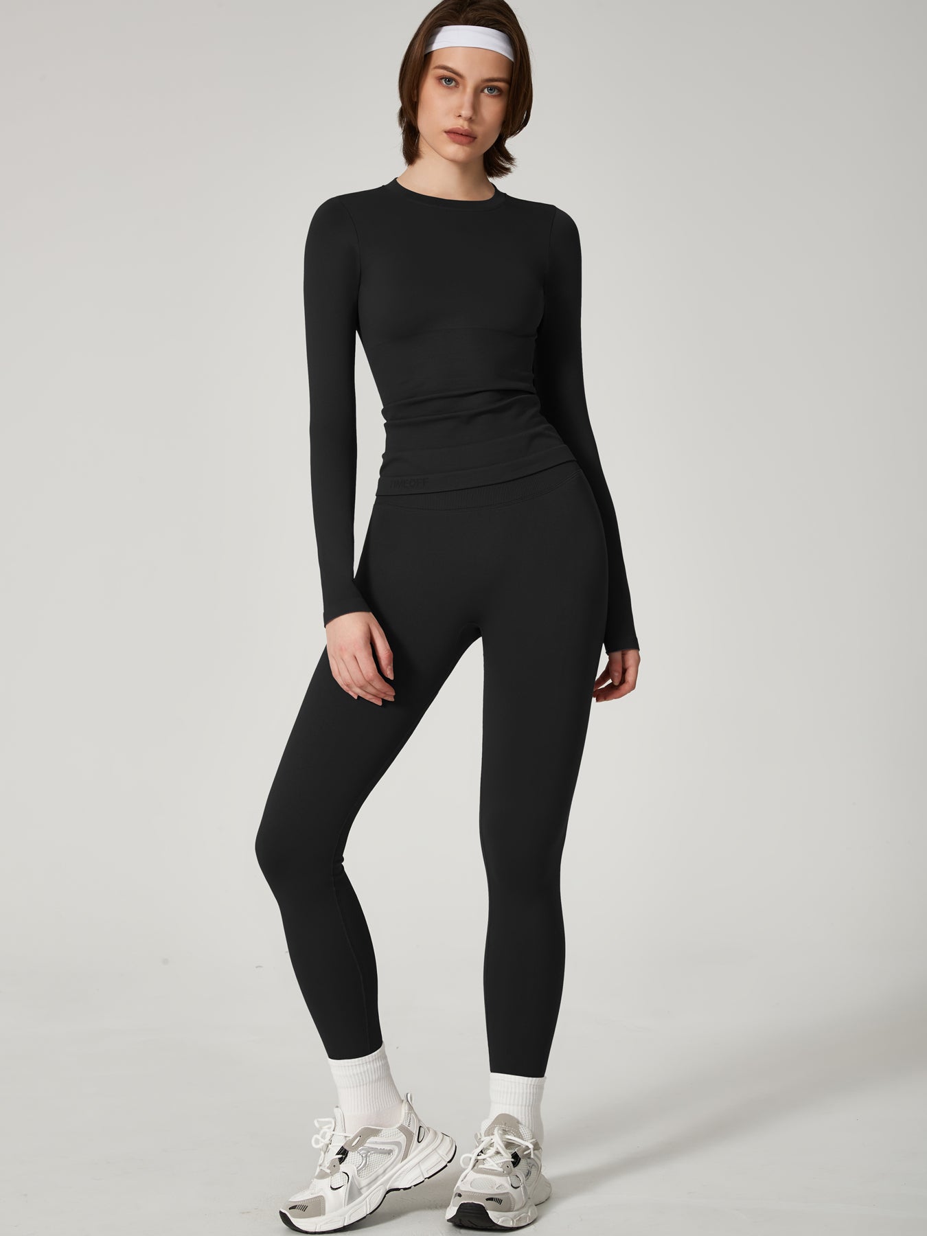 Two-piece set Women's Seamless High Elastic Soft Label Long Sleeve Trousers Yoga Wear suit CXCKTK188 Black