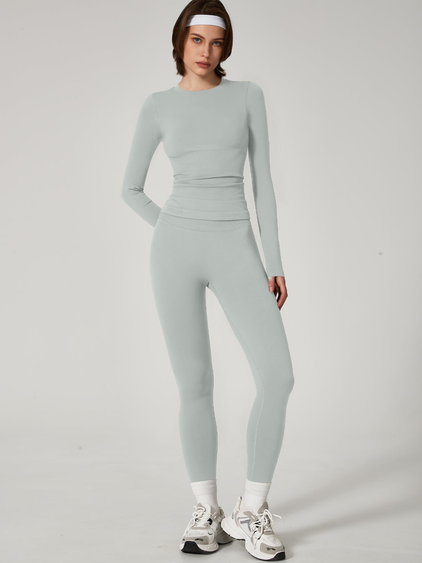 Two-piece set Women's Seamless High Elastic Soft Label Long Sleeve Trousers Yoga Wear suit CXCKTK188 fog gray
