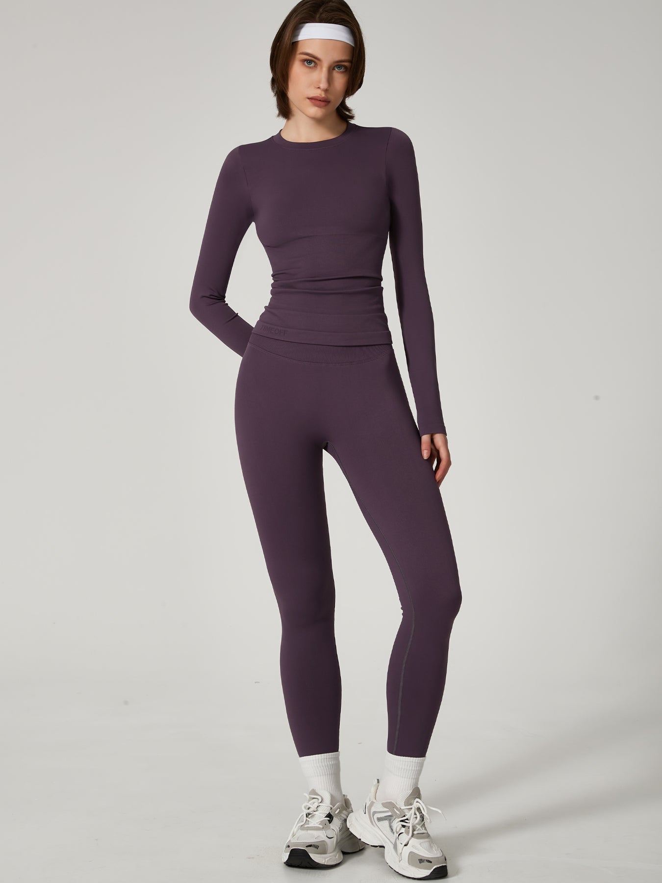 Two-piece set Women's Seamless High Elastic Soft Label Long Sleeve Trousers Yoga Wear suit CXCKTK188 eggplant purple