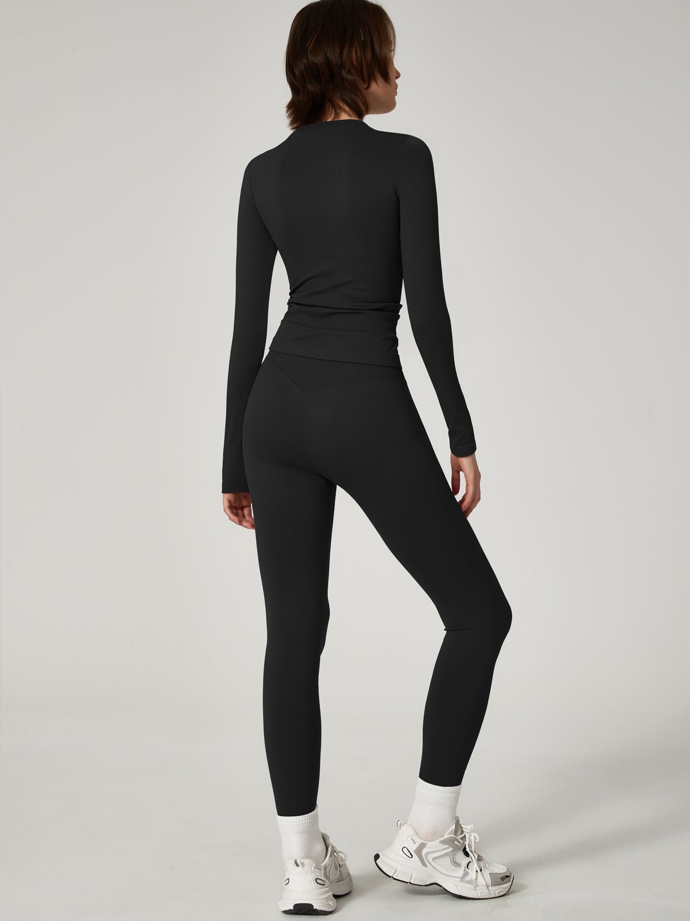 Two-piece set Women's Seamless High Elastic Soft Label Long Sleeve Trousers Yoga Wear suit CXCKTK188 Black