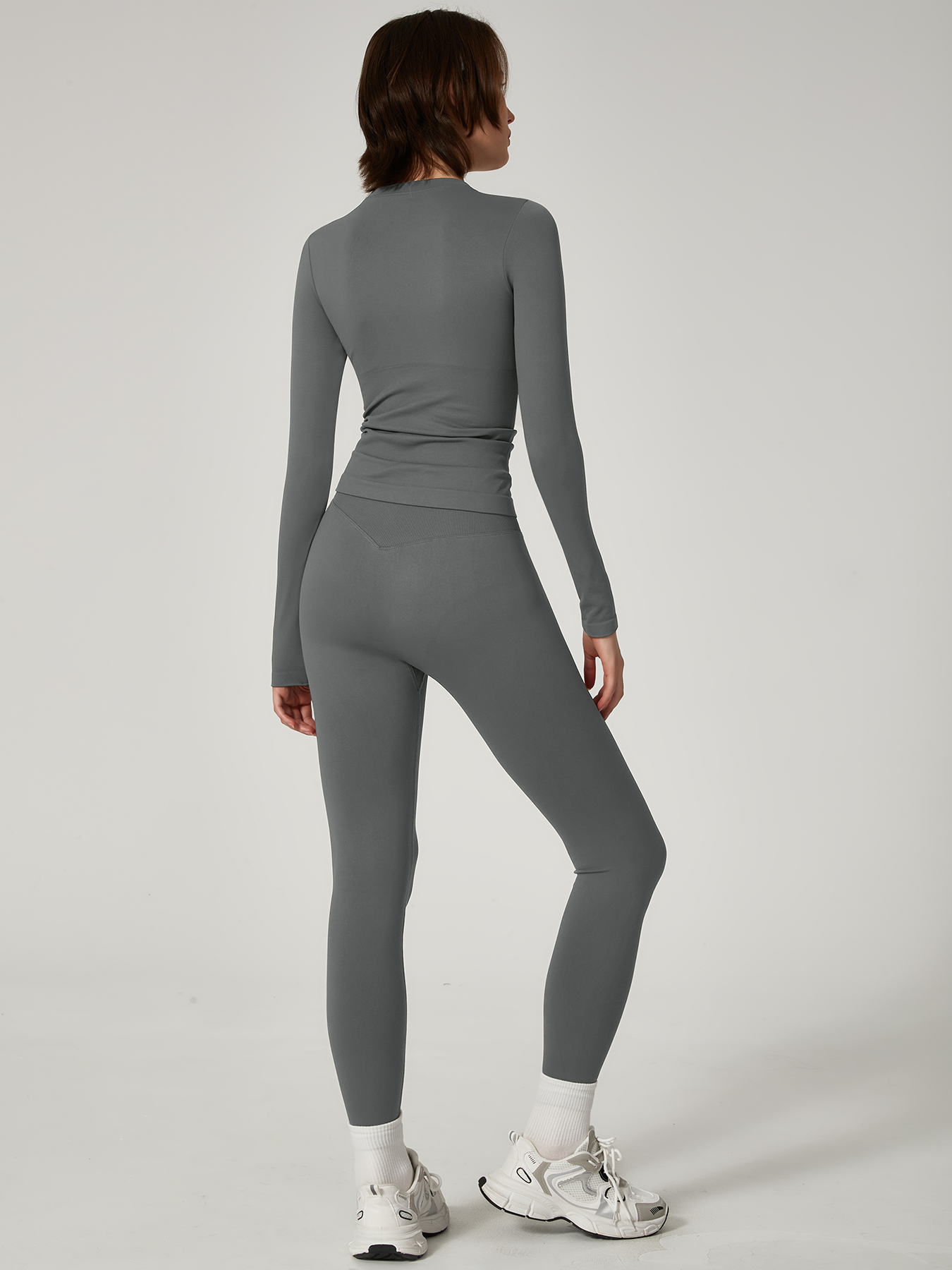 Two-piece set Women's Seamless High Elastic Soft Label Long Sleeve Trousers Yoga Wear suit CXCKTK188 Dark gray