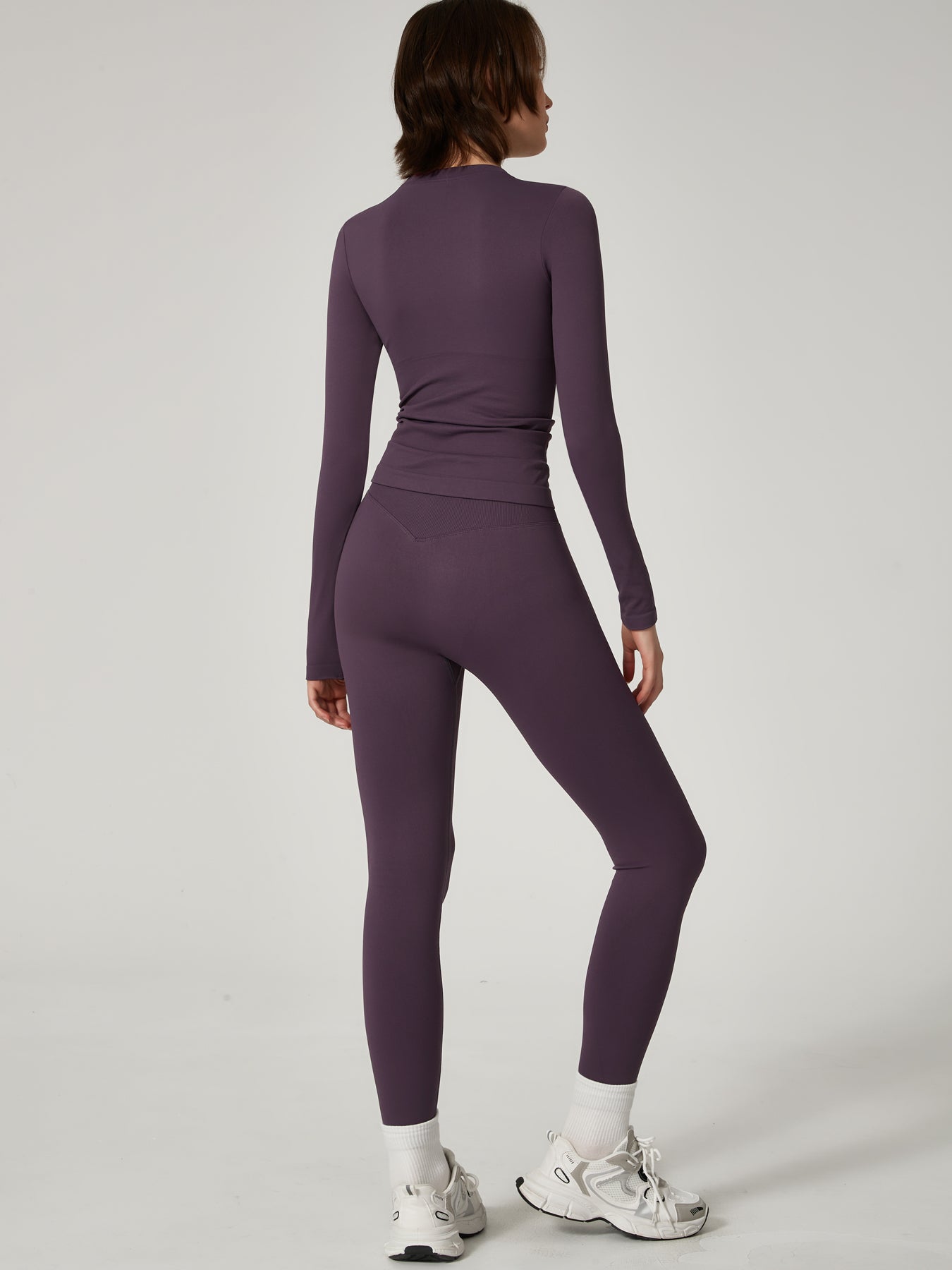 Two-piece set Women's Seamless High Elastic Soft Label Long Sleeve Trousers Yoga Wear suit CXCKTK188 eggplant purple