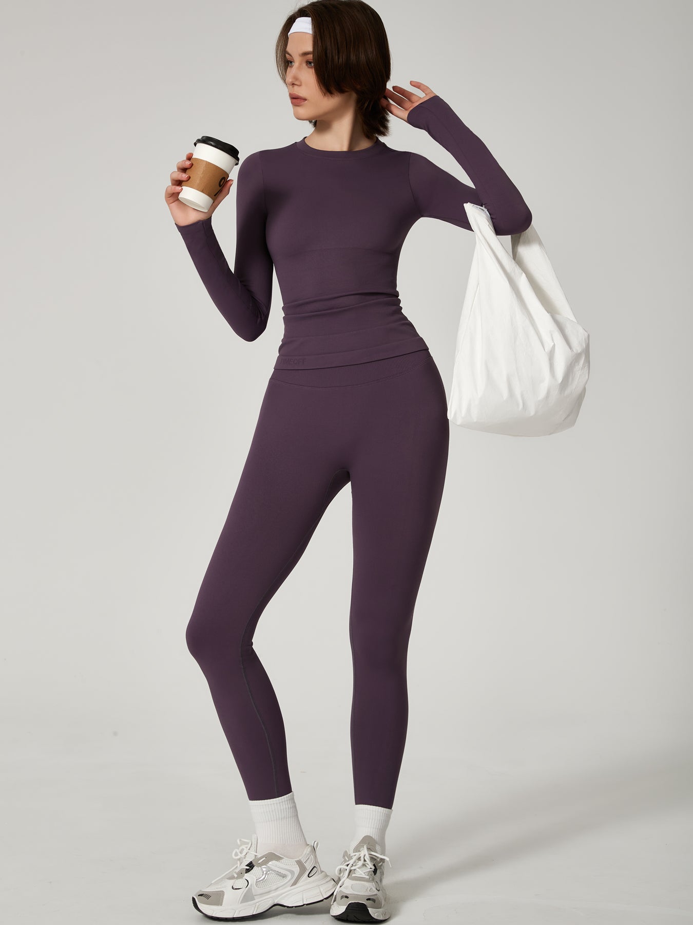 Two-piece set Women's Seamless High Elastic Soft Label Long Sleeve Trousers Yoga Wear suit CXCKTK188 eggplant purple