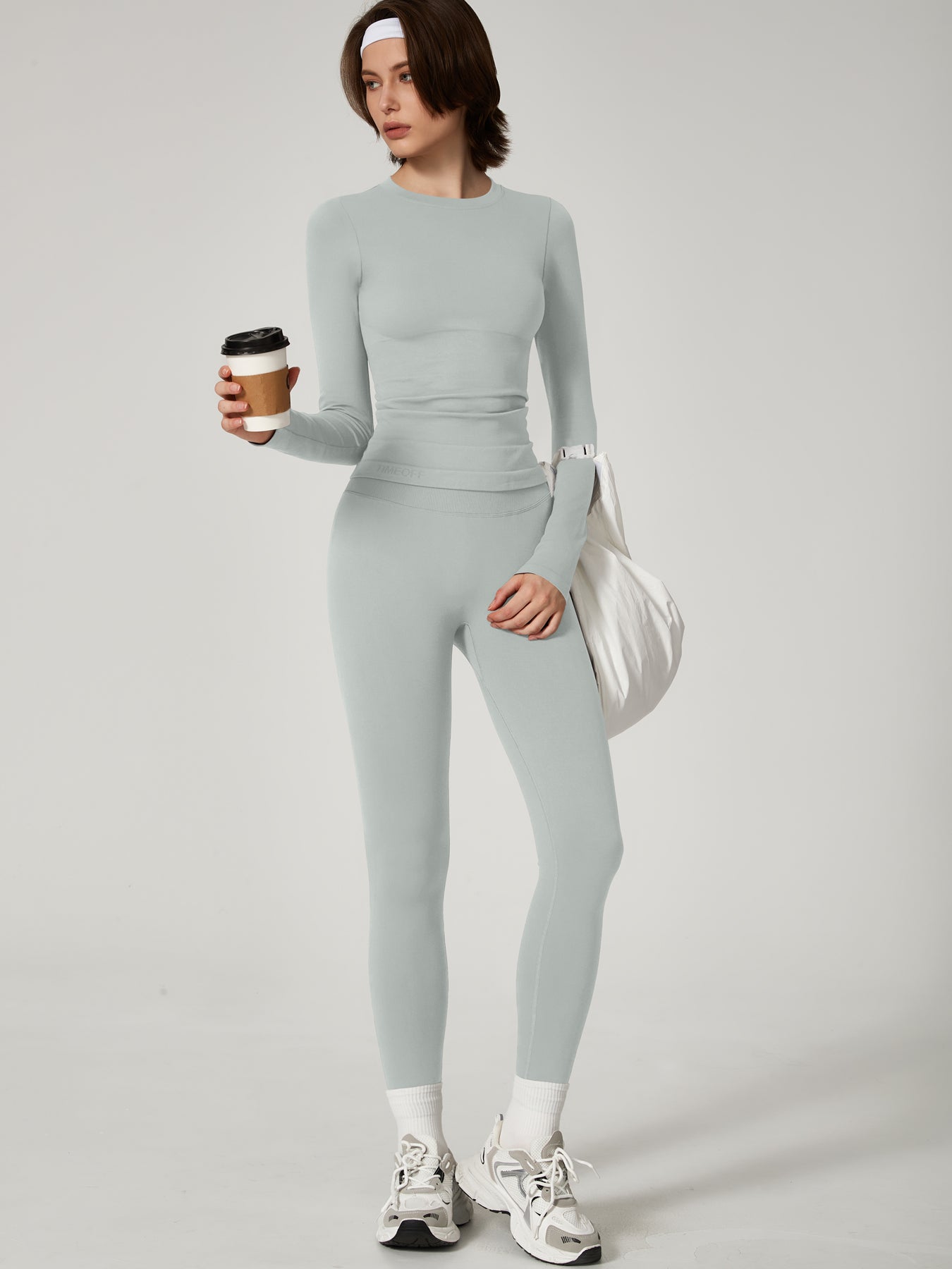 Two-piece set Women's Seamless High Elastic Soft Label Long Sleeve Trousers Yoga Wear suit CXCKTK188 fog gray