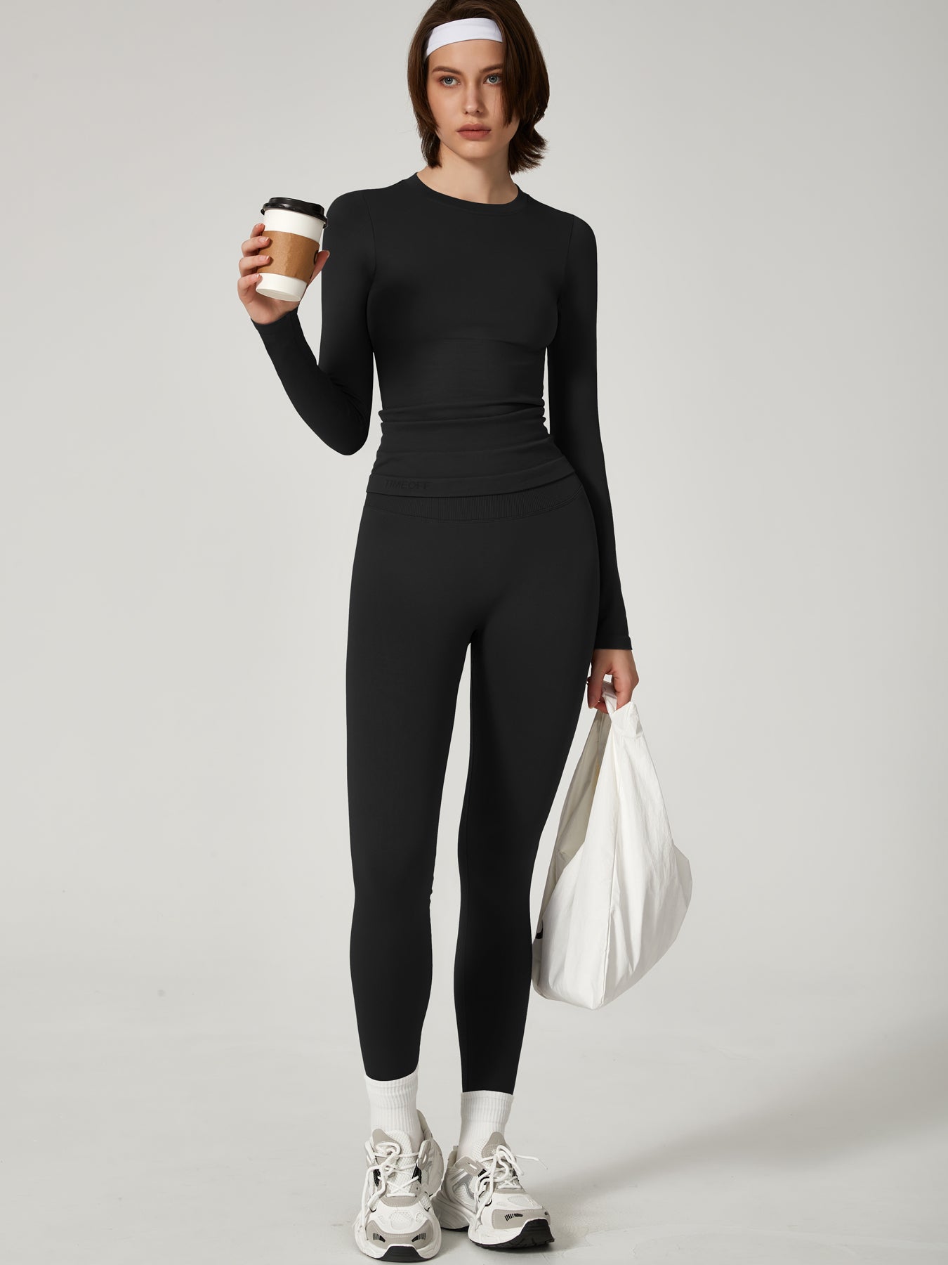 Two-piece set Women's Seamless High Elastic Soft Label Long Sleeve Trousers Yoga Wear suit CXCKTK188 Black