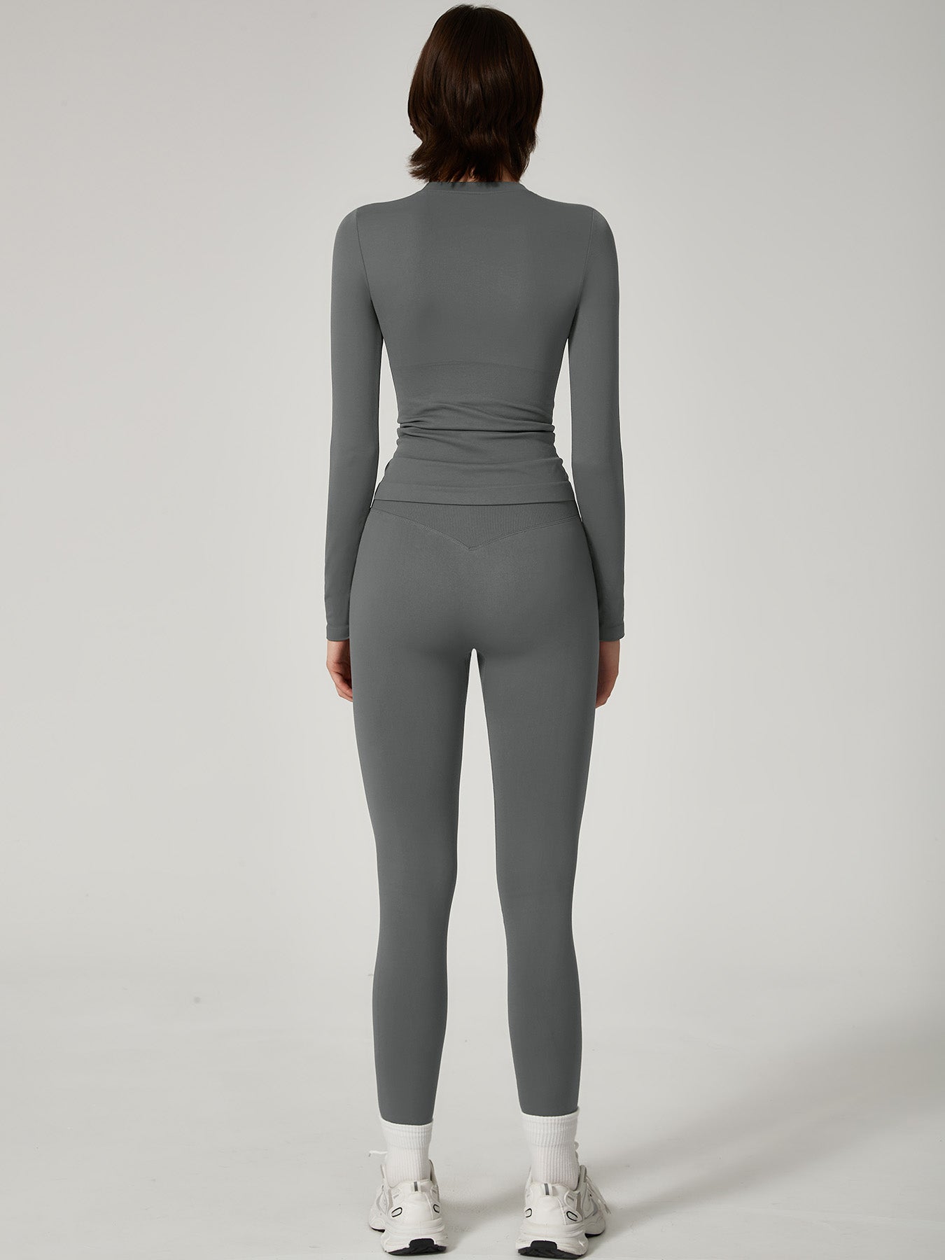 Two-piece set Women's Seamless High Elastic Soft Label Long Sleeve Trousers Yoga Wear suit CXCKTK188 Dark gray