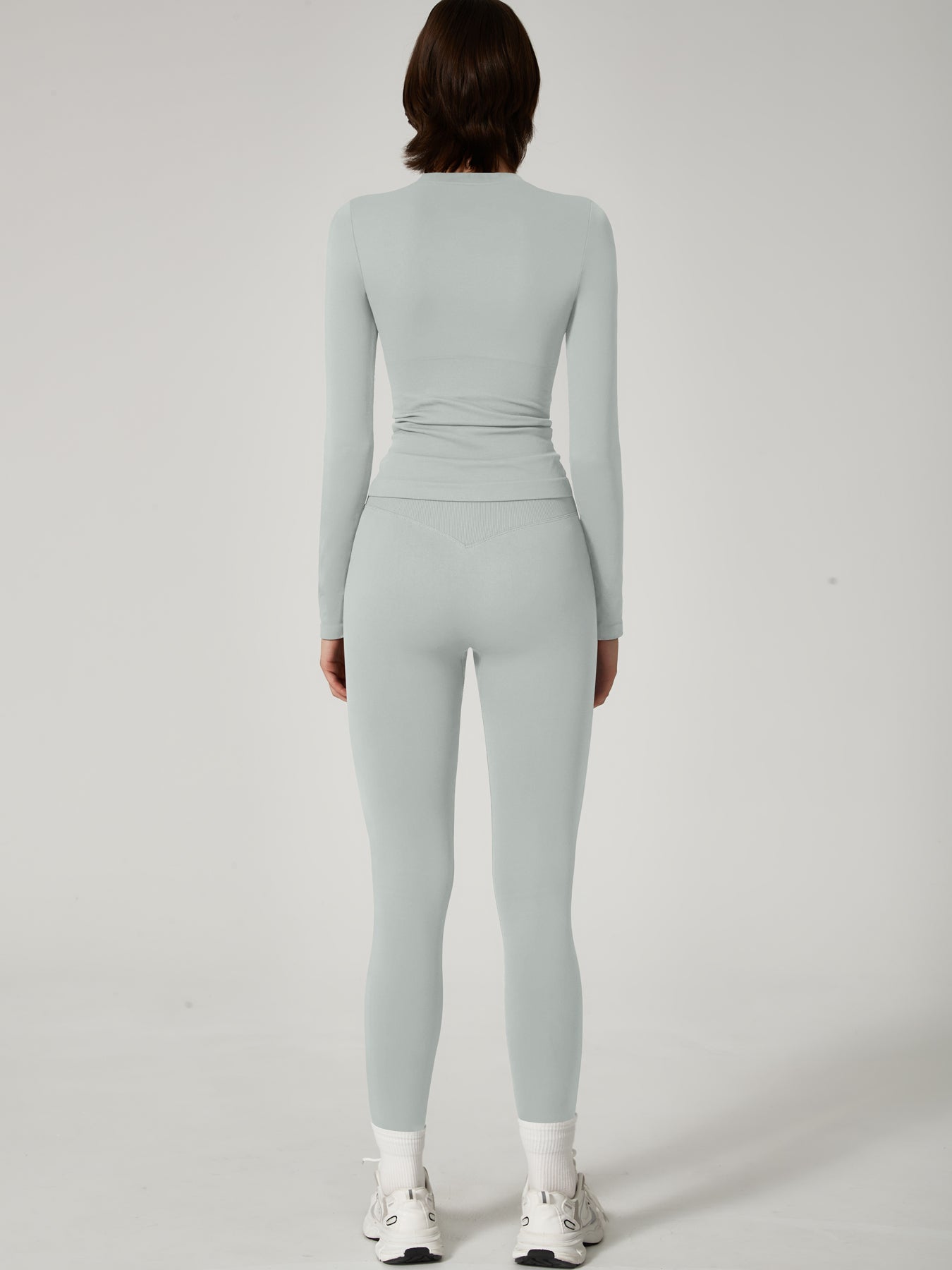 Two-piece set Women's Seamless High Elastic Soft Label Long Sleeve Trousers Yoga Wear suit CXCKTK188 fog gray