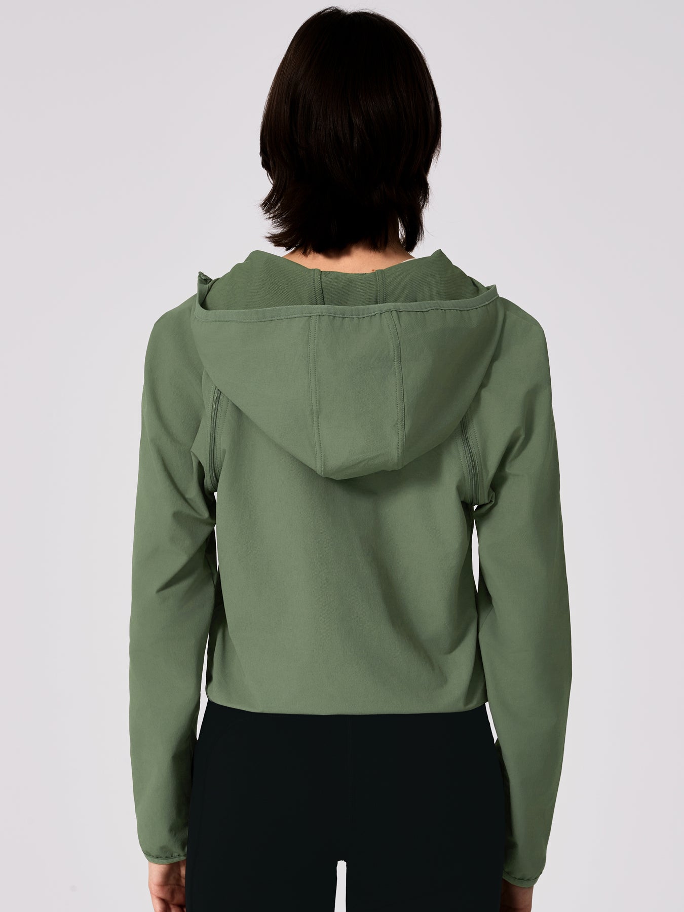 Women's Patchwork Detachable Sleeve Sunscreen Hooded Short High Waist Jacket 2261-YFCXWT Army Green