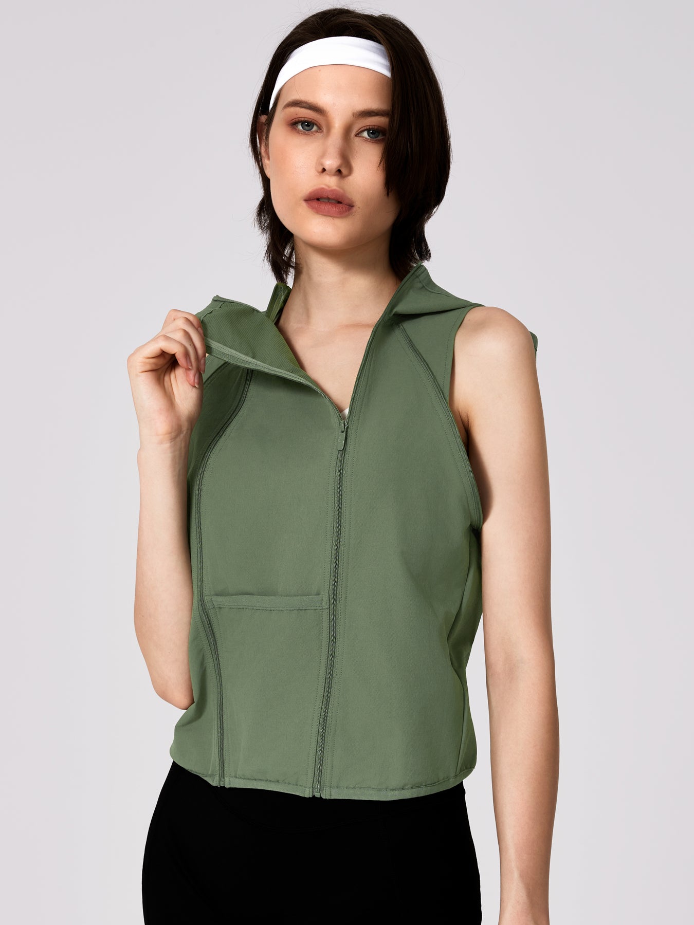 Women's Patchwork Detachable Sleeve Sunscreen Hooded Short High Waist Jacket 2261-YFCXWT Army Green